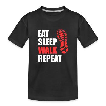 Eat Sleep Walk Repeat - Schuhabdruck Wandern  - Kinder Premium Bio T-Shirt - Schwarz - Vorne