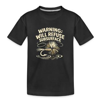 Nur Trockenfliege | Dry Fly Fliegenfischen - Kinder Premium Bio T-Shirt - Schwarz - Vorne