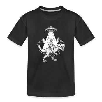 Dino in UFO light beam - Kids' Premium Organic T-Shirt - black - Front
