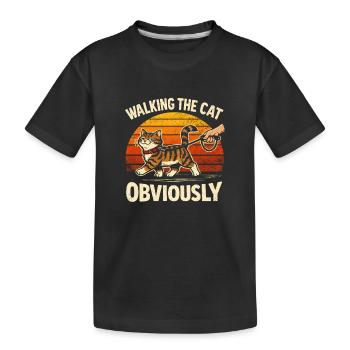 Walking a Cat | Cat on leash - Kids' Premium Organic T-Shirt - black - Front