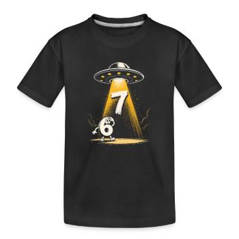 UFO-Lichtstrahl über Zahl 6 7 Meme - Kinder Premium Bio T-Shirt - Schwarz - Vorne