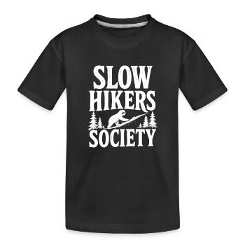 Slow Hikers Society Emblem - Kinder Premium Bio T-Shirt - Schwarz - Vorne