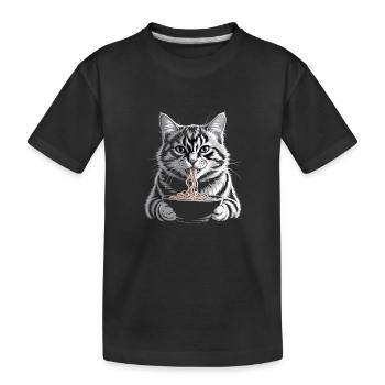 Cat Eats Ramen - Kids' Premium Organic T-Shirt - black - Front