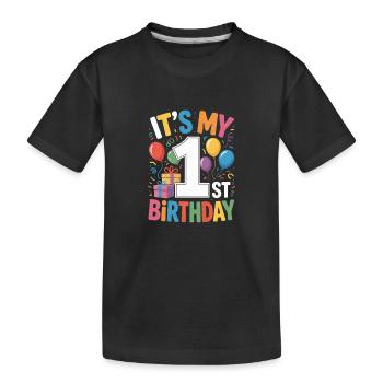 1st birthday - Kinder Premium Bio T-Shirt - Schwarz - Vorne