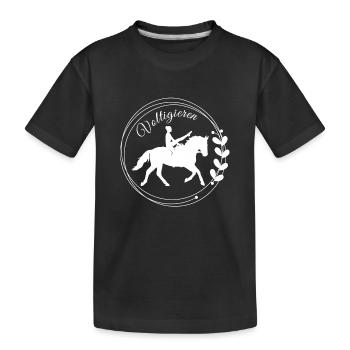 Voltigieren Mühle: Volti Pferdesport Pflichtübung - Kinder Premium Bio T-Shirt - Schwarz - Vorne