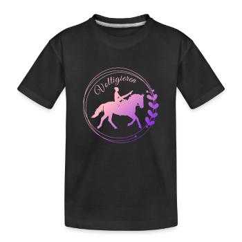 Voltigieren Mühle: Volti Pferdesport Pflichtübung - Kinder Premium Bio T-Shirt - Schwarz - Vorne