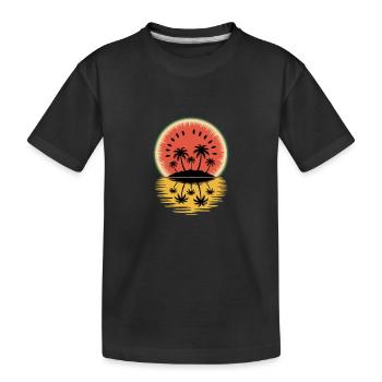 Sonnenuntergang Inselpalmen Reflektion - Kinder Premium Bio T-Shirt - Schwarz - Vorne