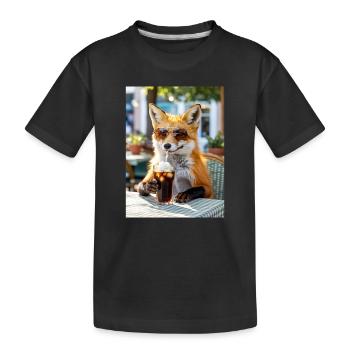 Fox with sunglasses at café - Kids' Premium Organic T-Shirt - black - Front