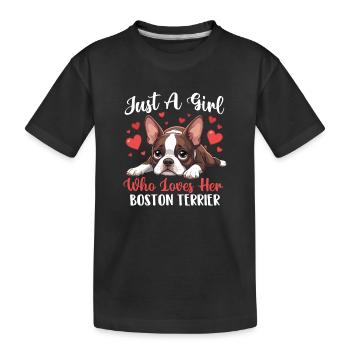 Girl Loves Boston Terrier Dog Mama Liebhaberin - Kinder Premium Bio T-Shirt - Schwarz - Vorne