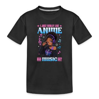 Anime and Music Chibi Black Girl - Kinder Premium Bio T-Shirt - Schwarz - Vorne