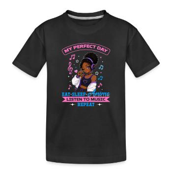 Anime and Music Chibi Black Girl - Kinder Premium Bio T-Shirt - Schwarz - Vorne