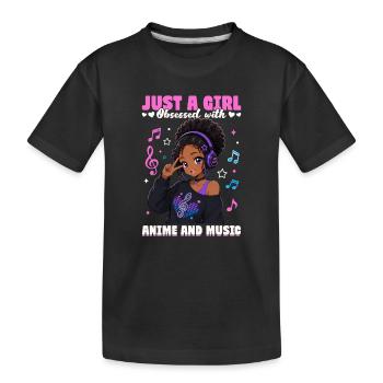 Anime and Music Chibi Black Girl - Kinder Premium Bio T-Shirt - Schwarz - Vorne