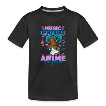 Anime and Music Chibi Black Girl - Kinder Premium Bio T-Shirt - Schwarz - Vorne