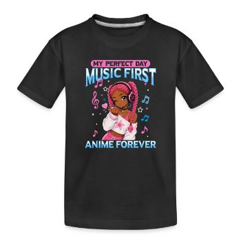 Anime and Music Chibi Black Girl - Kinder Premium Bio T-Shirt - Schwarz - Vorne