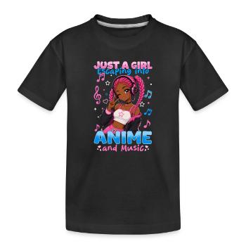 Anime and Music Chibi Black Girl - Kinder Premium Bio T-Shirt - Schwarz - Vorne