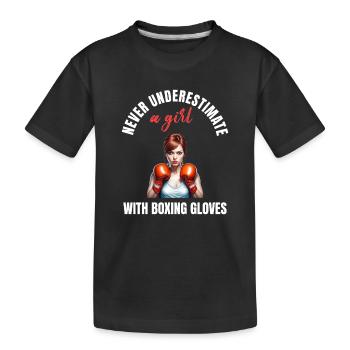 Boxer Girl Power - Kids' Premium Organic T-Shirt - black - Front