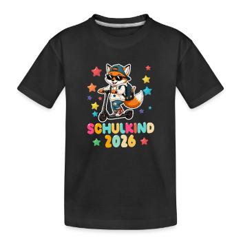 Einschulung Schulkind 2026 Junge Mädchen Fuchs - Kinder Premium Bio T-Shirt - Schwarz - Vorne