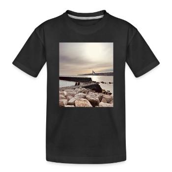 Coucher de soleil sur la jetée et les rochers - T-shirt bio Premium Enfant - noir - Devant