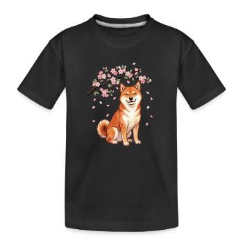 Shiba Inu Cherry Blossom Sakura Doge - Kids' Premium Organic T-Shirt - black - Front