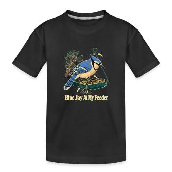 Blauhäher an meinem Futtersteller, Hinterhofvögel Vogelbeobachter - Kinder Premium Bio T-Shirt - Schwarz - Vorne