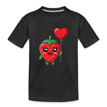 Kuschelige Erdbeere mit Herzballon - Kinder Premium Bio T-Shirt - Schwarz - Vorne