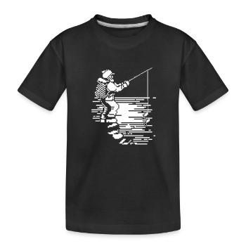 Angeln Pixel Art - Kinder Premium Bio T-Shirt - Schwarz - Vorne