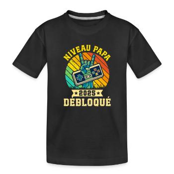 Niveau Papa 2025 Débloqué - Cadeau Futur Père Rétr - T-shirt bio Premium Enfant - noir - Devant