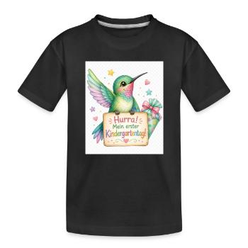 Hurra: Erster Kindergartenstart - Kinder Premium Bio T-Shirt - Schwarz - Vorne