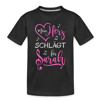 Mein Herz schlägt für Sarah - Kinder Premium Bio T-Shirt - Schwarz - Vorne