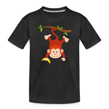 Un singe avec une banane pend à l’envers sur la branche de conception de singe - T-shirt bio Premium Enfant - noir - Devant