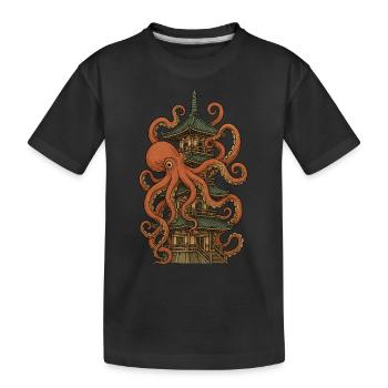 Octopus vs. Pagoda – Japanese Art Design - Kids' Premium Organic T-Shirt - black - Front
