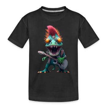 Dinosaurier Musiker Dino Gitarre Metal - Kinder Premium Bio T-Shirt - Schwarz - Vorne