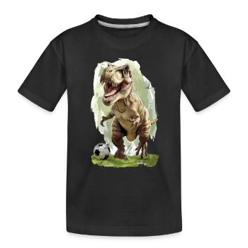 Fußball Dinosaurier T-Rex Trex Dino Bestseller - Kinder Premium Bio T-Shirt - Schwarz - Vorne