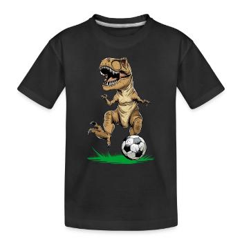 Fußballspieler T-Rex Trex T rex Dinosaurier Dino - Kinder Premium Bio T-Shirt - Schwarz - Vorne