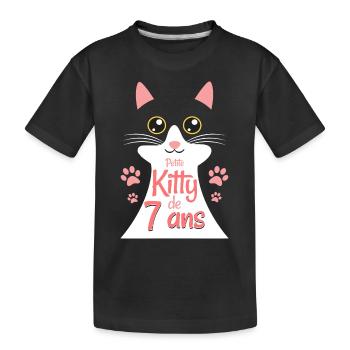 Fillette De 7 Ans Chat 7ème Anniversaire Fille - T-shirt bio Premium Enfant - noir - Devant