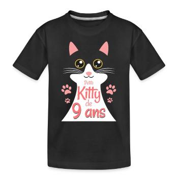 Fillette De 9 Ans Chat 9ème Anniversaire Fille - T-shirt bio Premium Enfant - noir - Devant