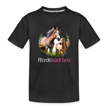 Pferdemädchen Pferdeshirt Süß Pferd Blumen Mädchen - Kinder Premium Bio T-Shirt - Schwarz - Vorne
