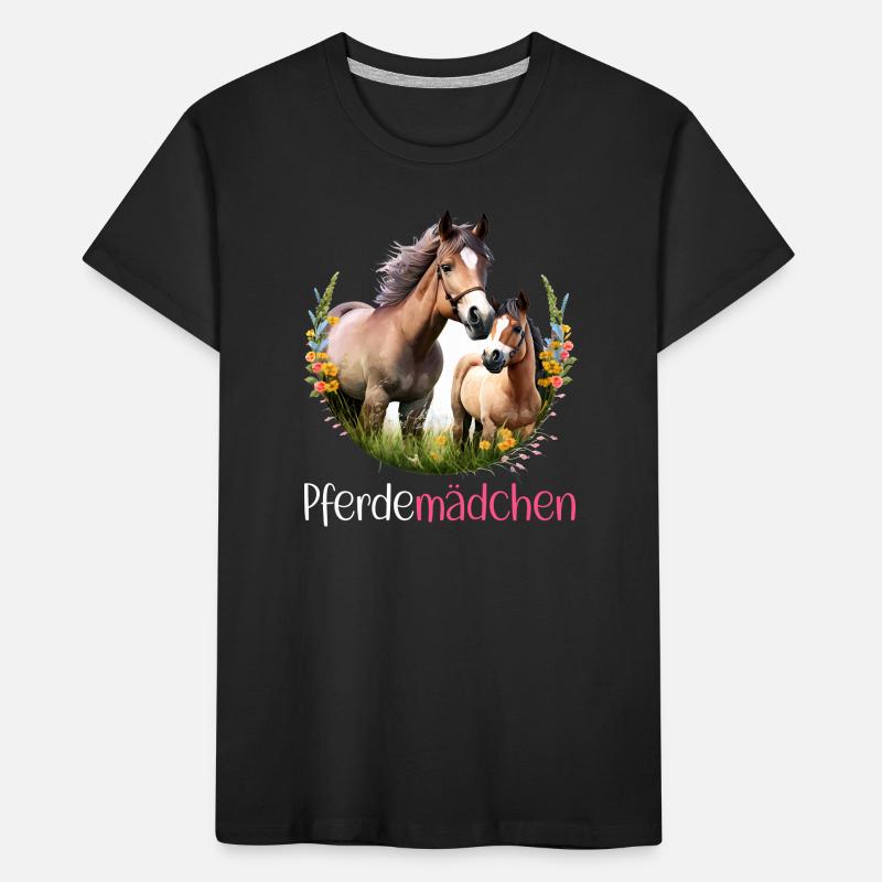 Pferdemädchen Pferdeshirt Süß Pferd Blumen Mädchen Kinder Premium Bio T-Shirt