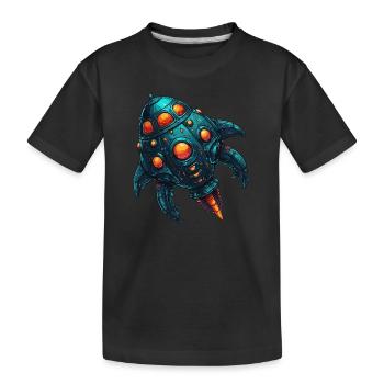 Colorful imaginative whimsical spaceship - Kids' Premium Organic T-Shirt - black - Front