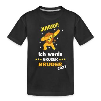 Ich werde großer Bruder Geschwister Baby Löwe - Kinder Premium Bio T-Shirt - Schwarz - Vorne