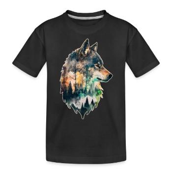 Wolf Double Exposure Forest Nature Hiking Wilderness - Kids' Premium Organic T-Shirt - black - Front