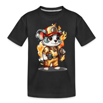 Firefighter cute pet, animals - Kids' Premium Organic T-Shirt - black - Front