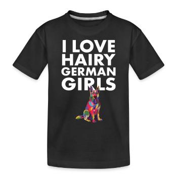 I Love Hairy German Girls Funny German Shepherd - Kinder Premium Bio T-Shirt - Schwarz - Vorne