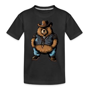 Fetter Cowboy Bär - Kinder Premium Bio T-Shirt - Schwarz - Vorne