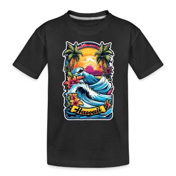 Surfen Strand Palme Sonnenschein Urlaub - Kinder Premium Bio T-Shirt - Schwarz - Vorne