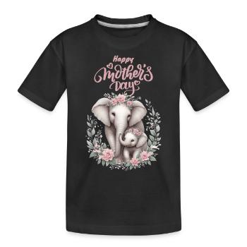 Mother's Love Elephant & Calf Floral Wreath - Kinder Premium Bio T-Shirt - Schwarz - Vorne