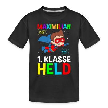 Schoolchild Maximilian 1st Grade Hero - Kids' Premium Organic T-Shirt - black - Front
