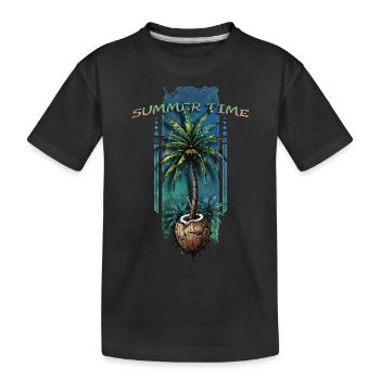Tropical Escape: Palme schlüpft aus Kokosnuss - Kinder Premium Bio T-Shirt - Schwarz - Vorne