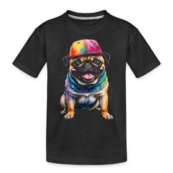 Carlin Snapback Cap Chien Coloré Drôle Design Imprimer - T-shirt bio Premium Enfant - noir - Devant