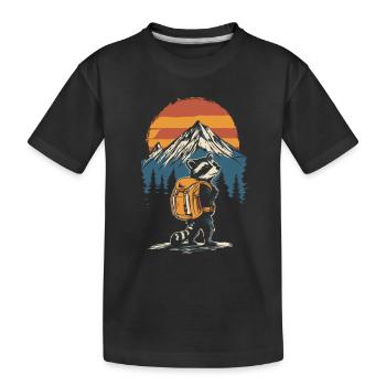 Waschbär Wandern Trekking - Kinder Premium Bio T-Shirt - Schwarz - Vorne